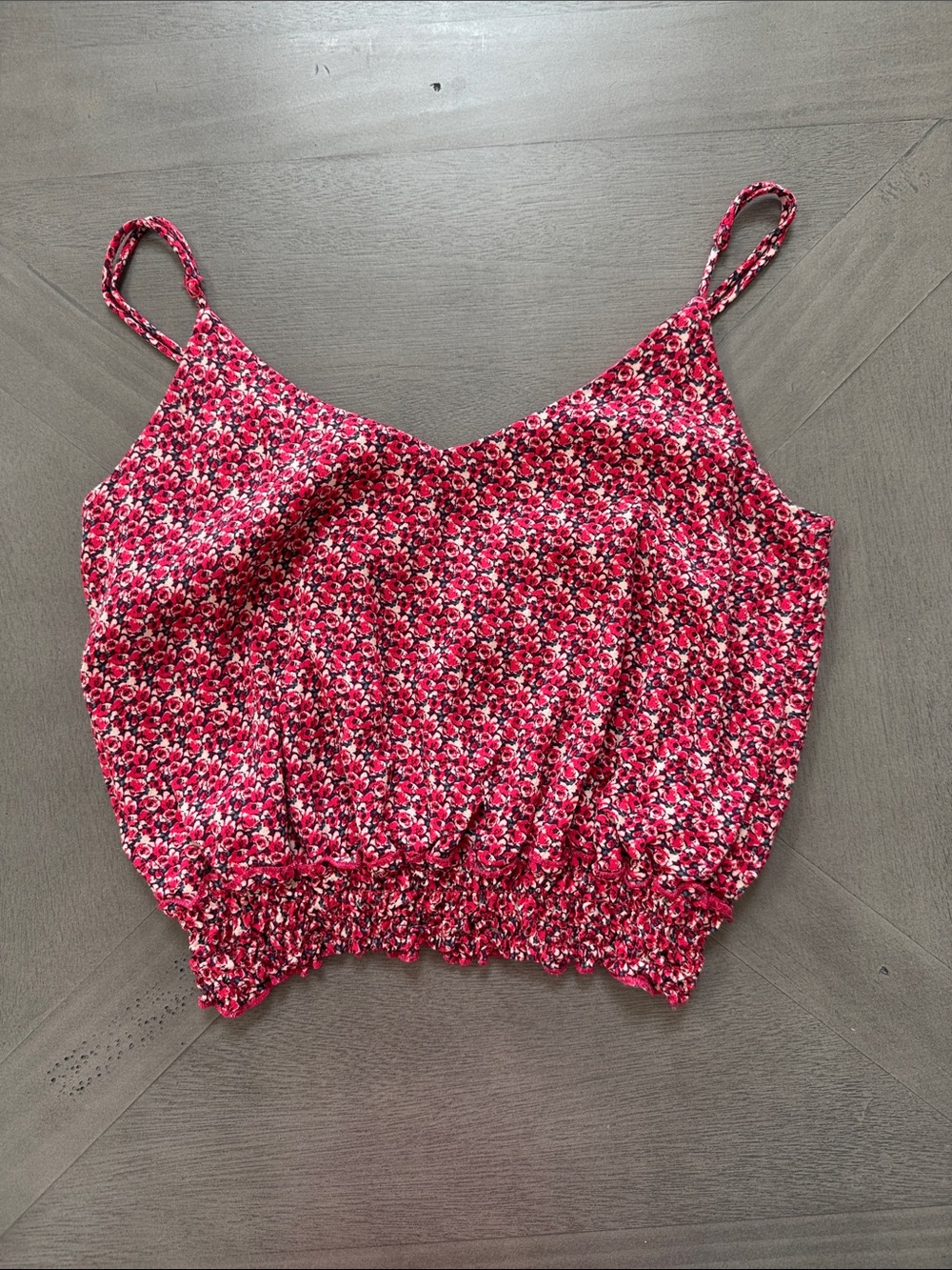Floral Pink Smocked-Hem Cami Top